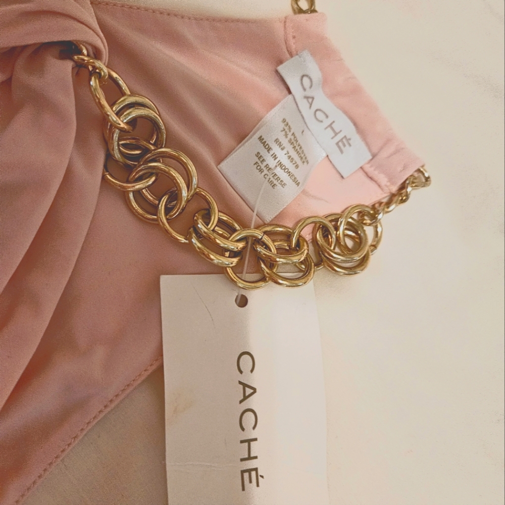 CACHE designer Pink - L,  Cache top GOLD CHAIN BODY SUIT